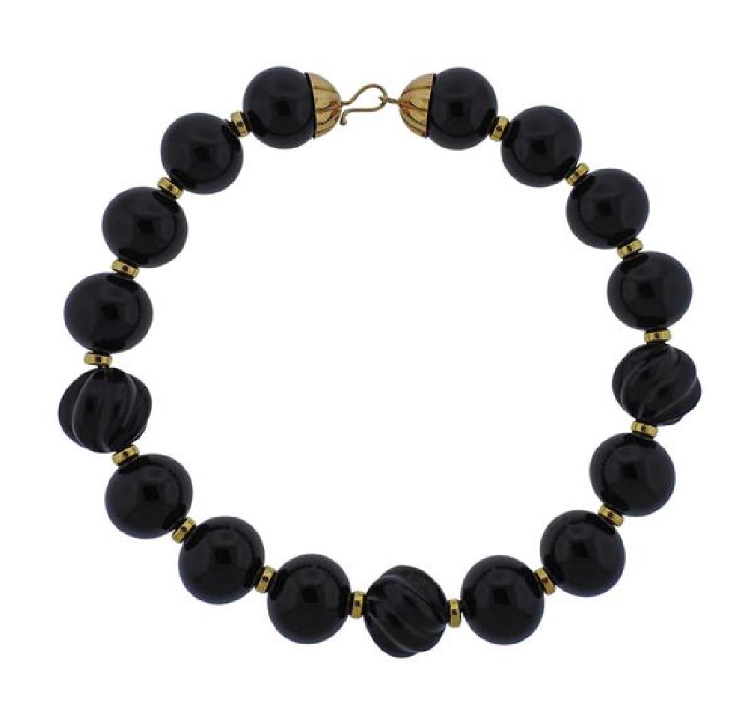18K Gold Onyx Bead Necklace (1 of 4)