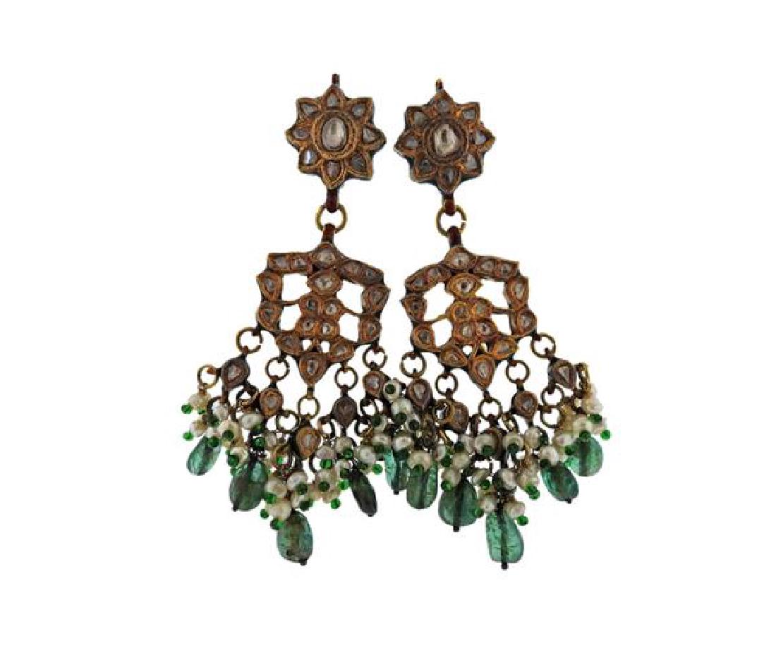 Indian 22k Gold Diamond Pearl Green Stone Enamel (1 of 4)