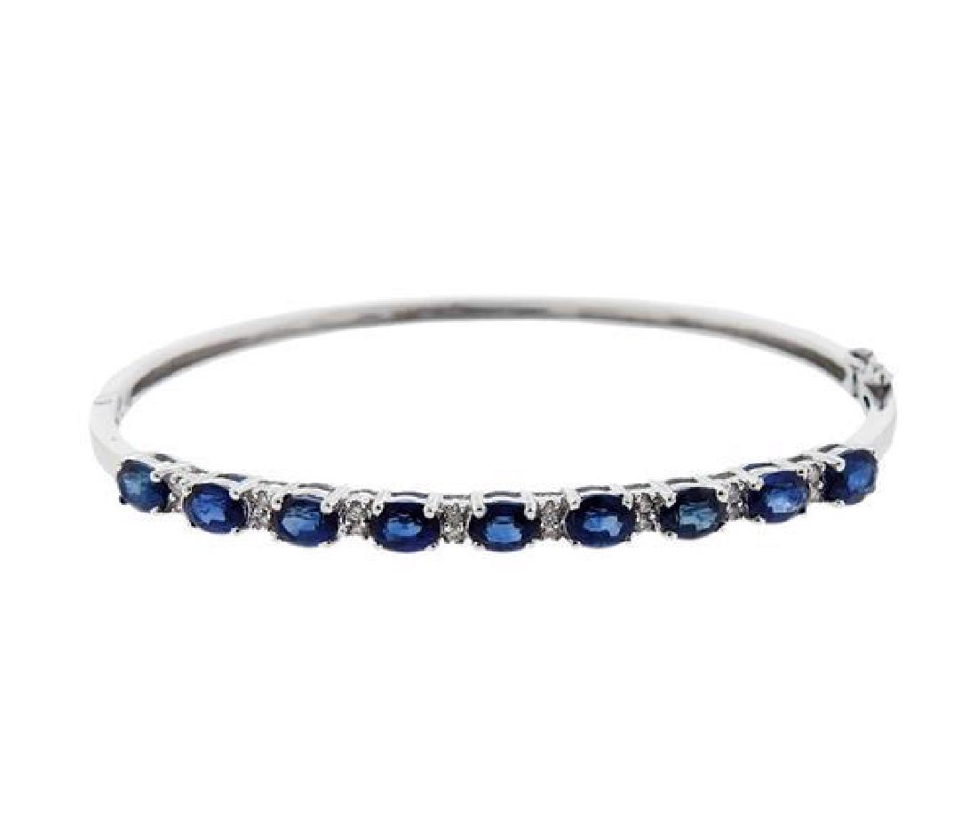 14K Gold Diamond Blue Stone Bangle Bracelet (1 of 3)
