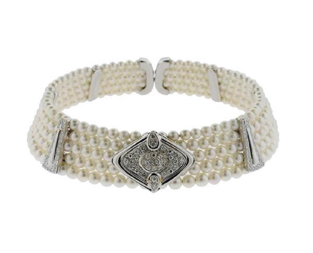 18k Gold Diamond Pearl Collar Necklace (1 of 5)