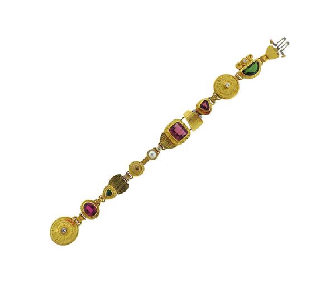 18K 22K Gold Diamond Tourmaline Pearl Bracelet (1 of 6)