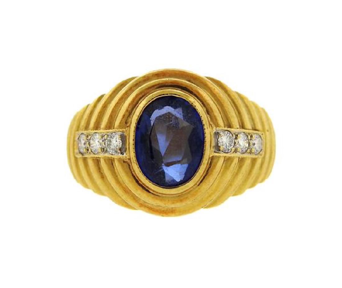 18K Gold Diamond Blue Stone Ring (1 of 3)