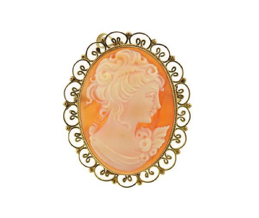14K Gold Shell Cameo Brooch Pendant (1 of 3)