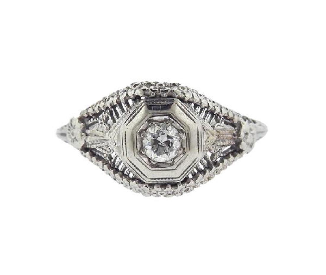 Art Deco Filigree 18K Gold Diamond Ring (1 of 3)