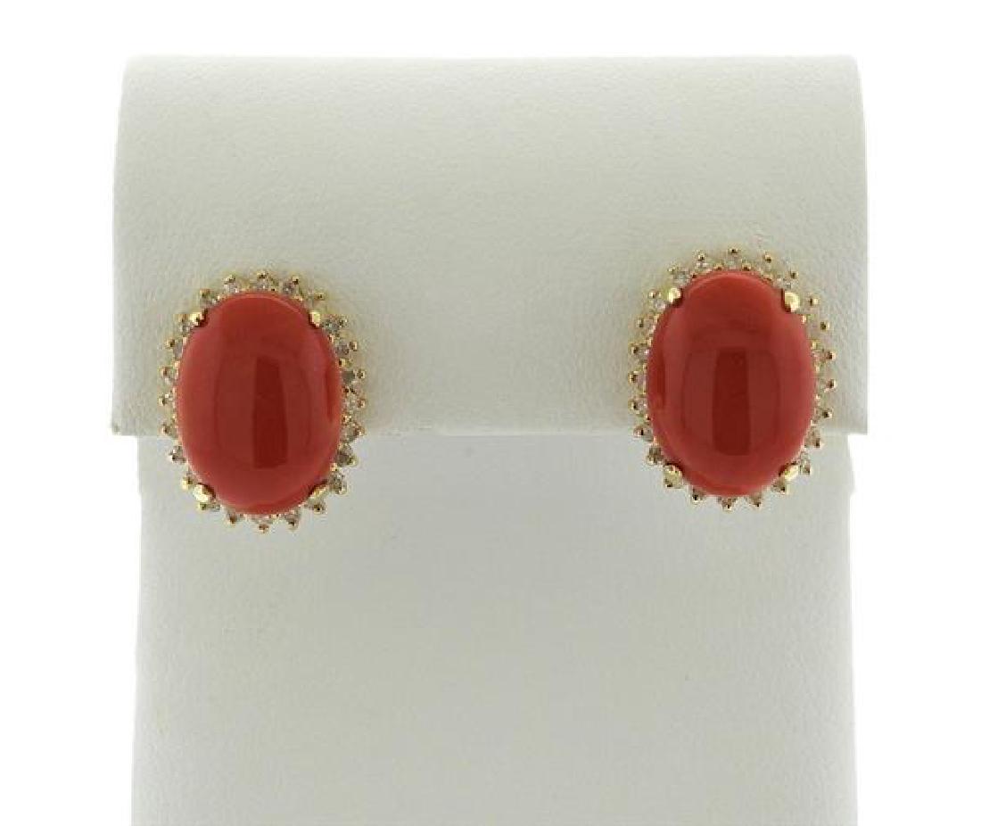 14K Gold Diamond Coral Earrings (1 of 4)