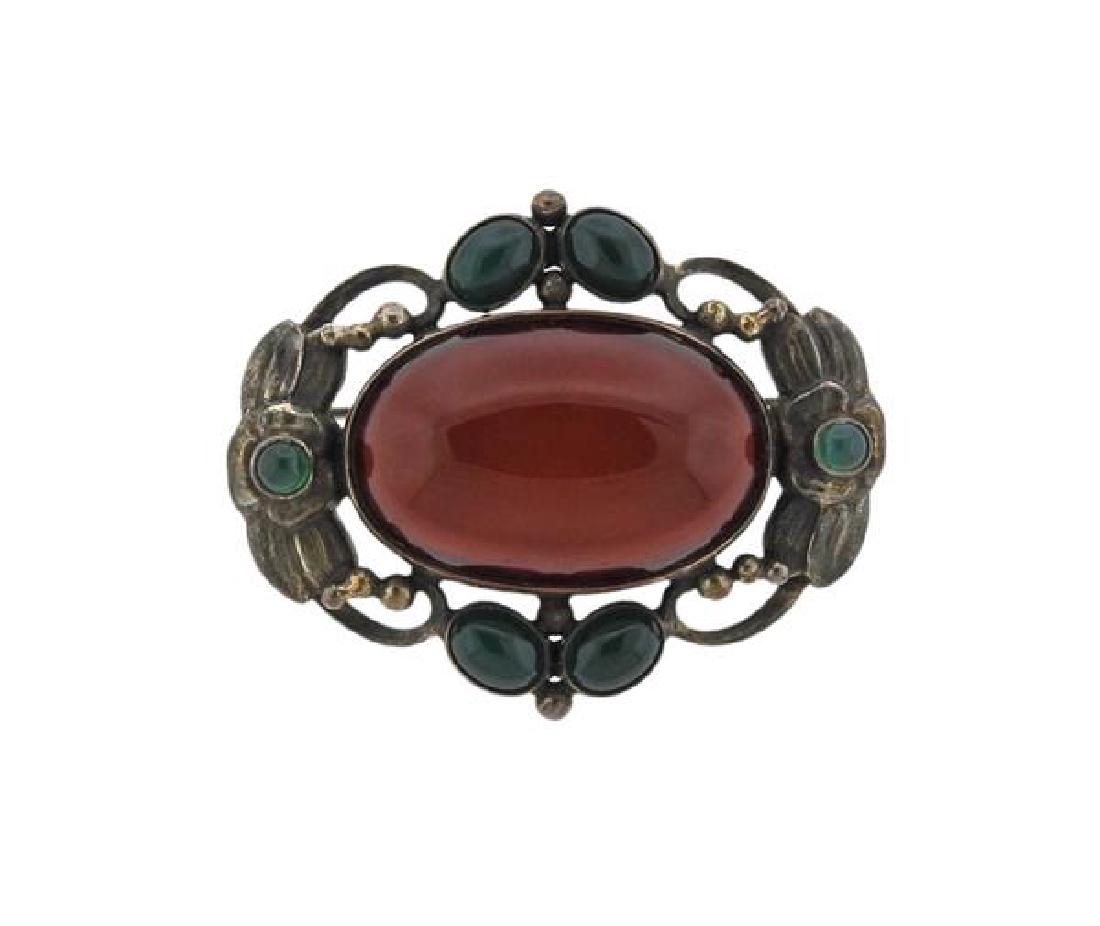 Georg Jensen Silver Amber Green Agate Brooch 78 (1 of 3)