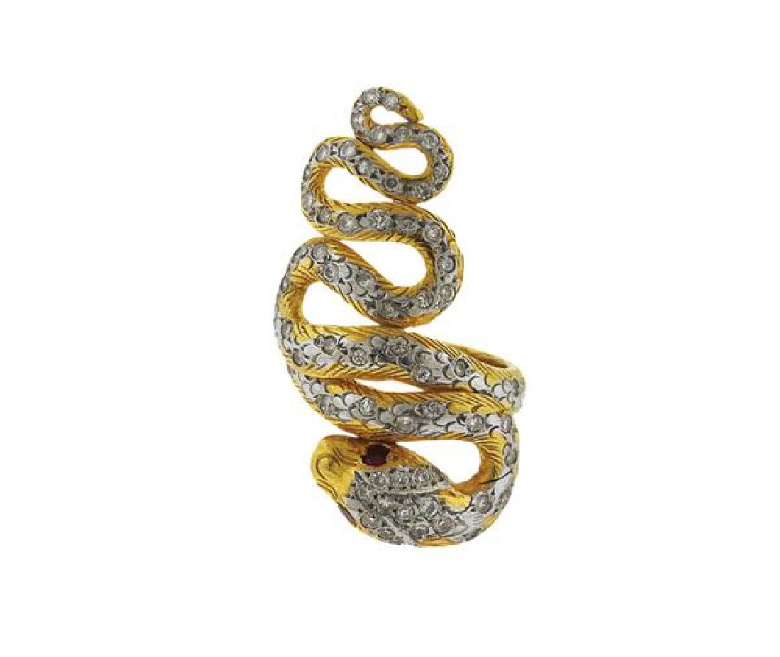 22K Gold Diamond Red Stone Snake Ring (1 of 4)