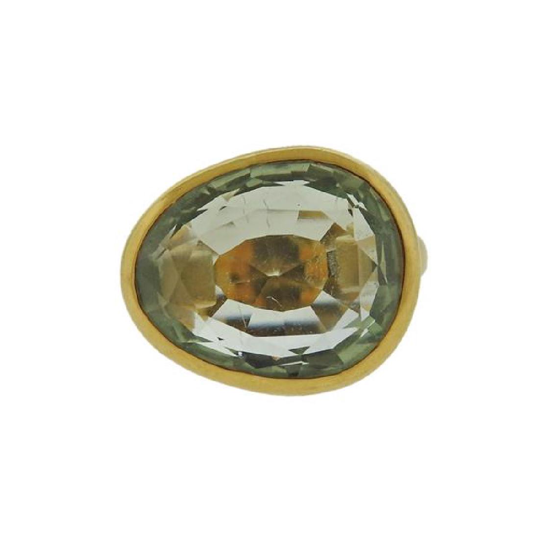 English 18K Gold Green Stone Ring (1 of 4)