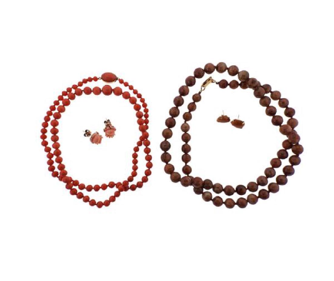 18k 14k Gold Coral Gemstone Necklace Earrings Lot (1 of 7)