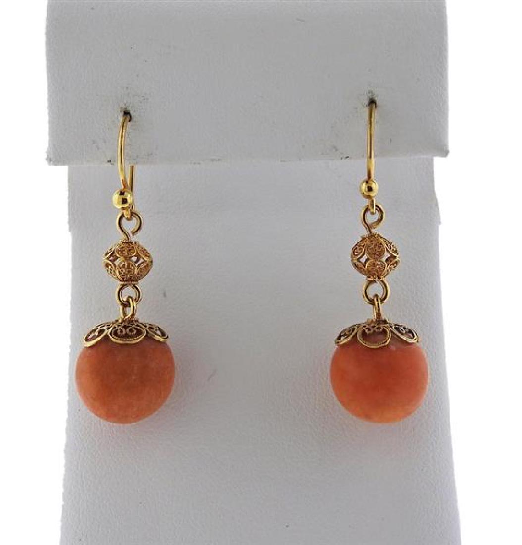 14K Gold Coral Dangle Earrings (1 of 4)