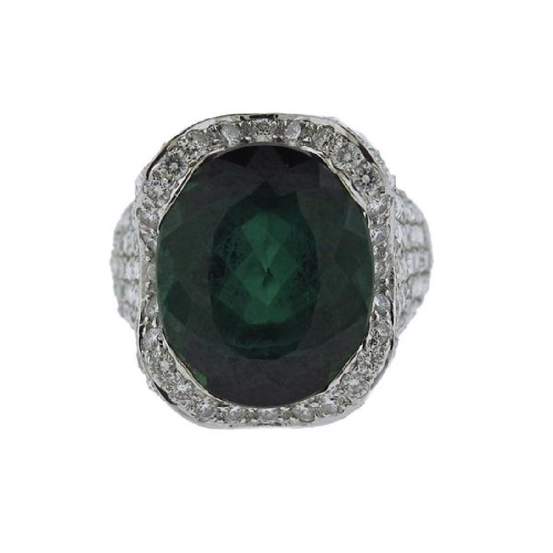 Adler 18K Gold Diamond Green Stone Ring (1 of 6)