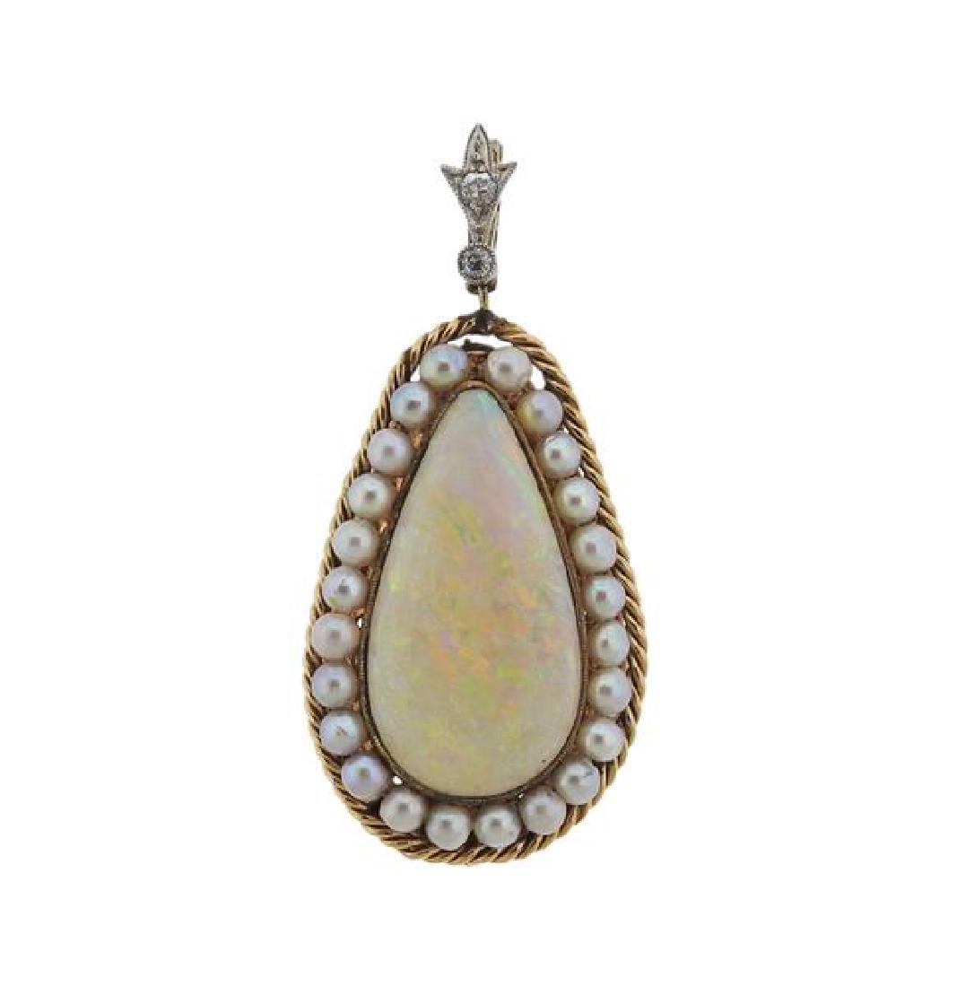 14K Gold Diamond Opal Pearl Enhancer Pendant Brooch (1 of 3)