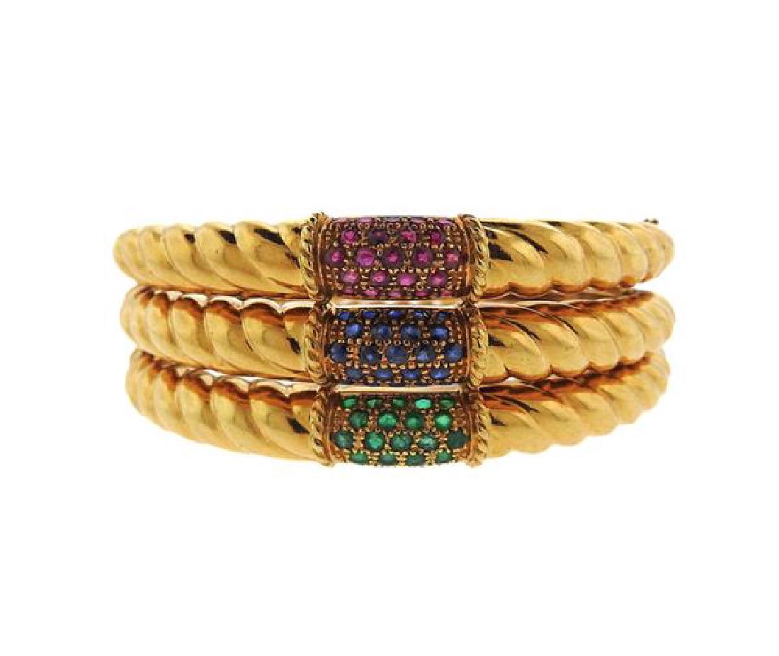 18k Gold Sapphire Emerald Ruby Bangle Bracelet Set of 3 (1 of 6)