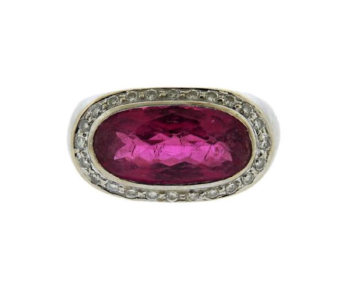 18k Gold Pink Tourmaline Diamond Ring (1 of 3)