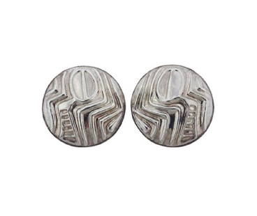 Ilias Lalaounis Sterling Silver Disc Earrings: METAL: Sterling Silver. GEMSTONES: n/a. MEASUREMENTS: Earrings measure 41mm in diameter. MARKED: Maker&#39;s Mark, Greece, 925. WEIGHT: 20.5 grams. Comes with box. Gemstones have not been graded for c