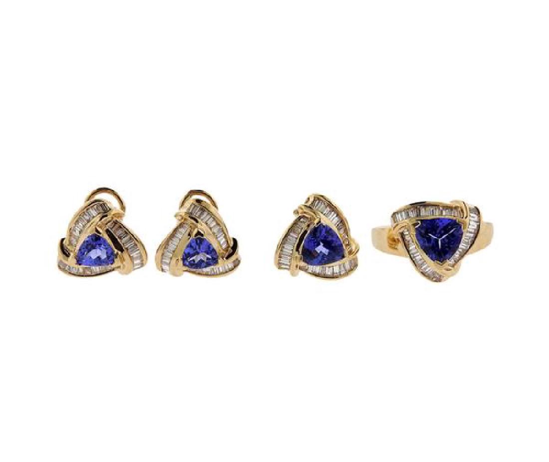 14K Gold Diamond Tanzanite Earrings Ring Pendant Suite (1 of 9)