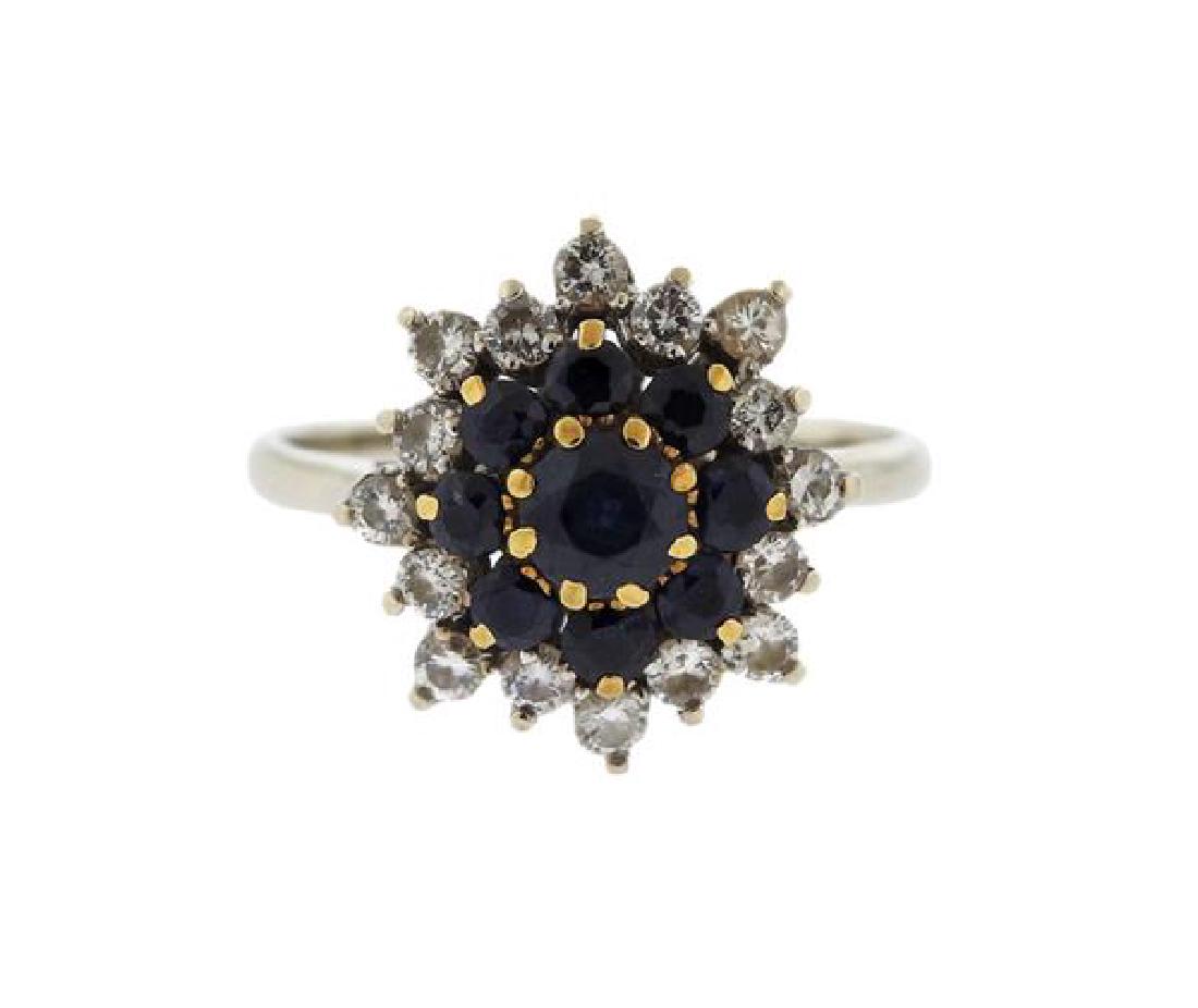 14K Gold Diamond Blue Stone Cluster Ring (1 of 3)