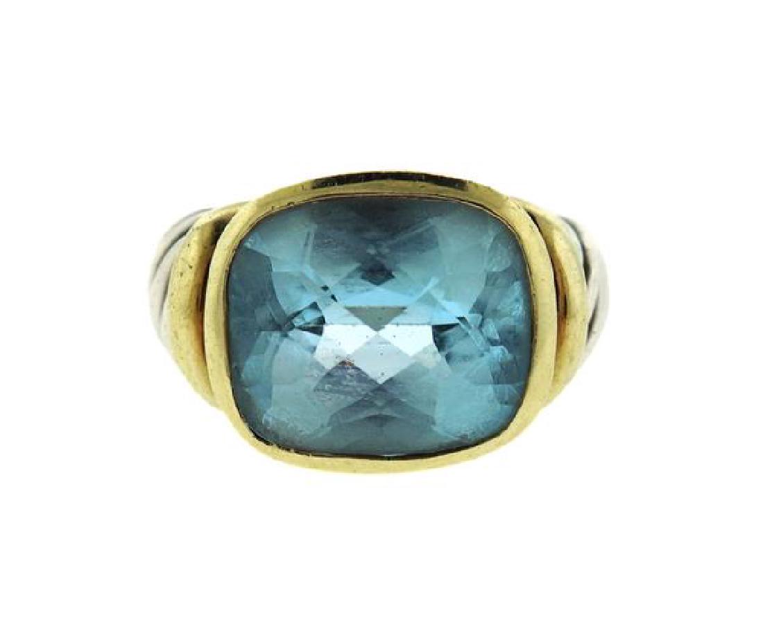 David Yurman 14K Gold Sterling Blue Topaz Cable Ring (1 of 3)