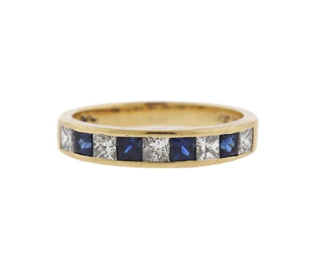 14K Gold Diamond Blue Stone Band Ring (1 of 4)