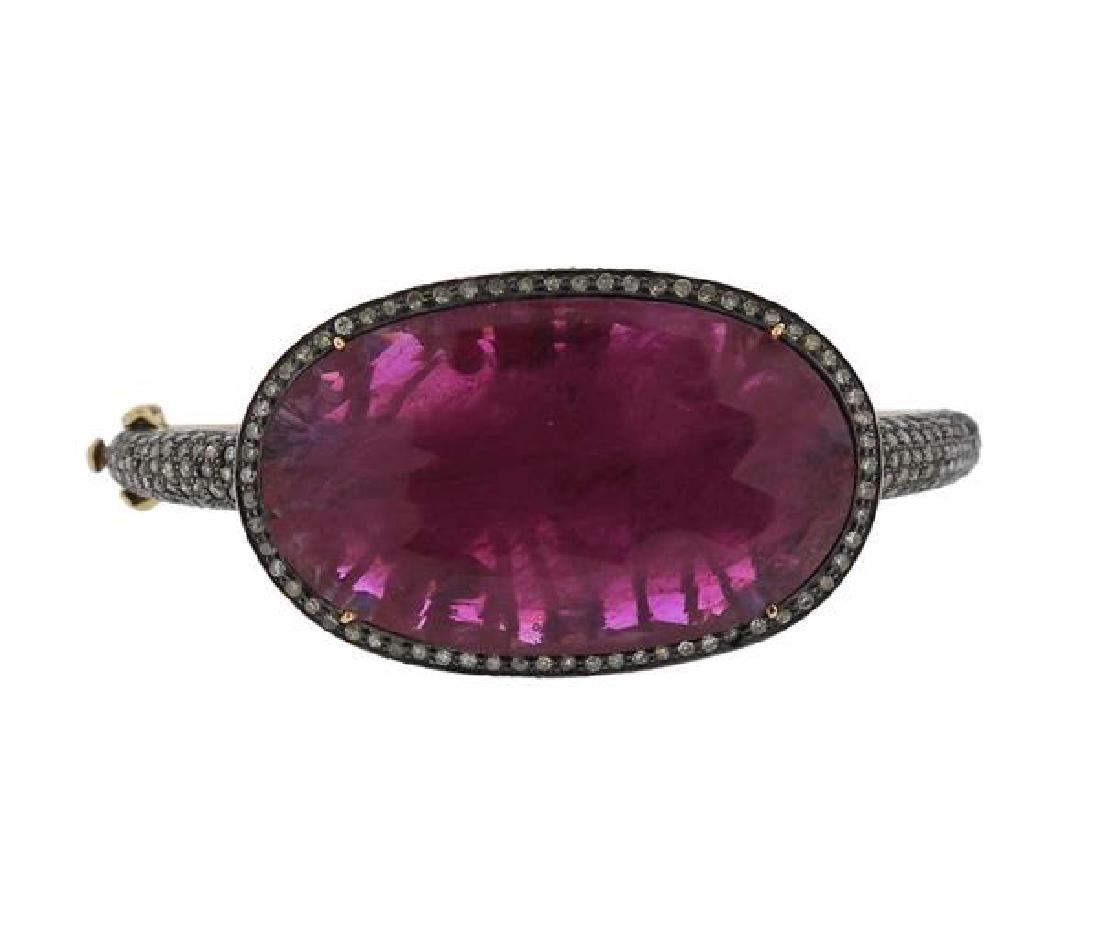 14K Gold Sterling Diamond Red Stone Bracelet (1 of 6)