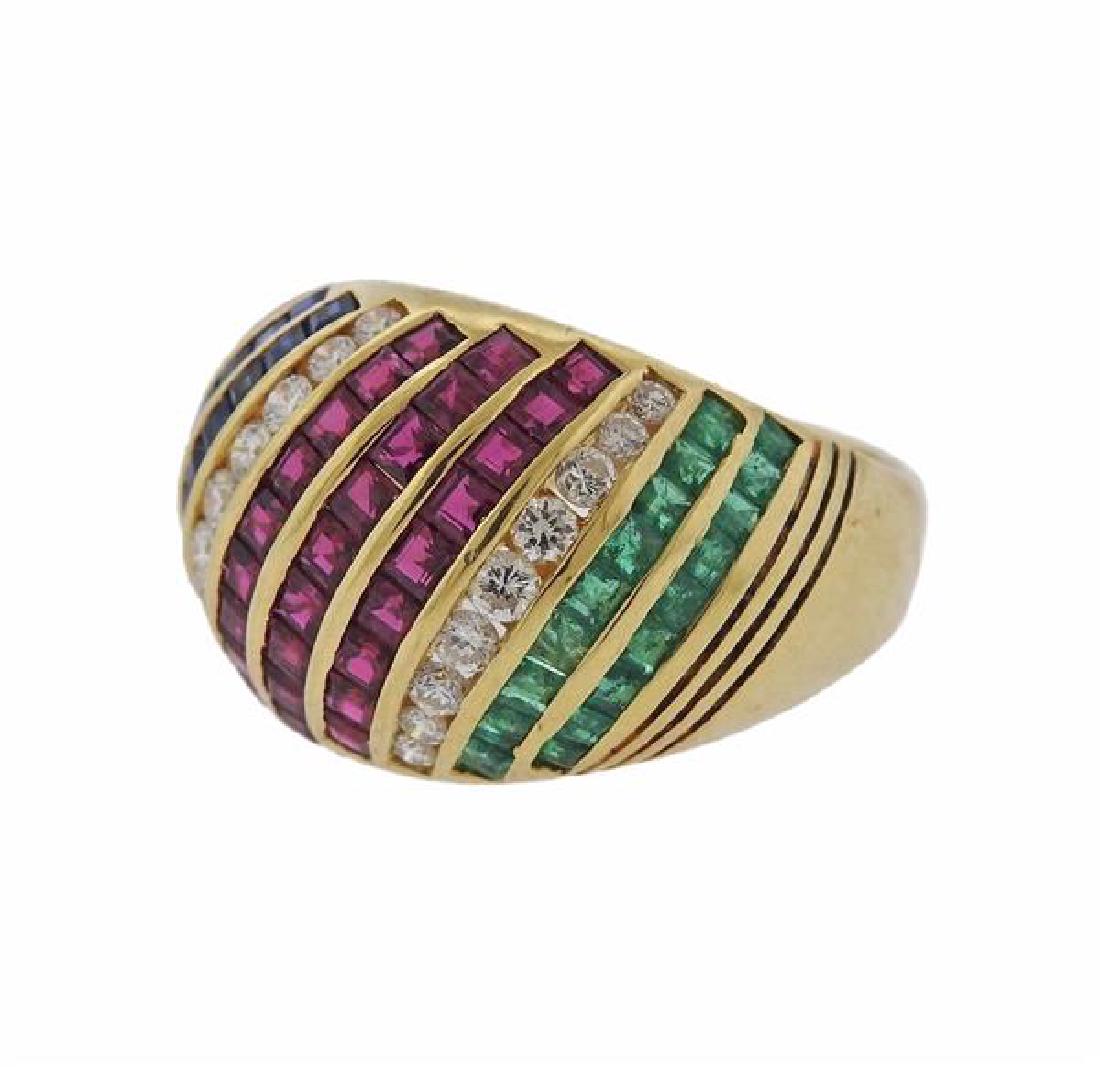 14k Gold Diamond Sapphire Ruby Emerald Dome Ring (1 of 4)