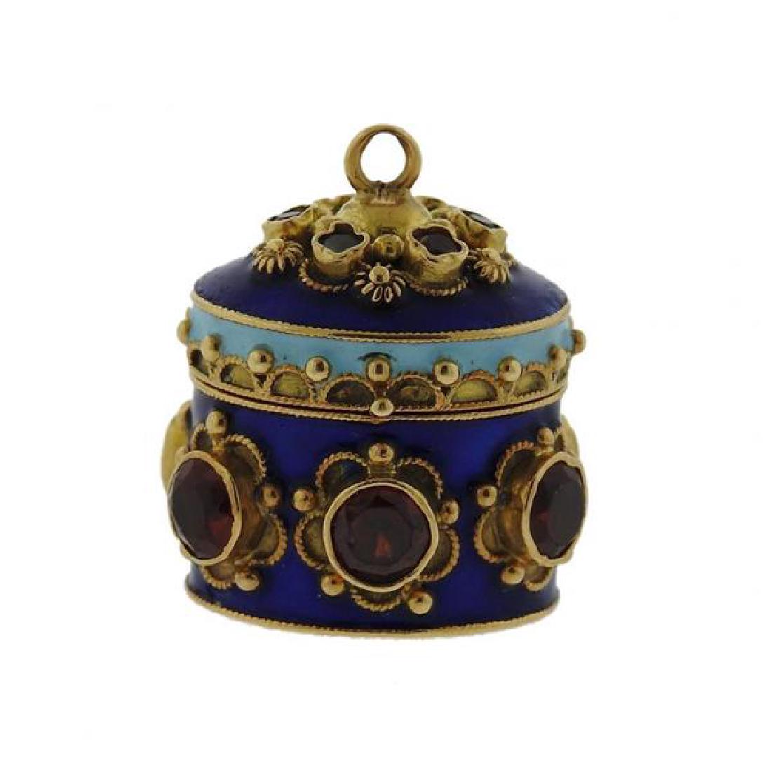 Antique 18k Gold Multi Gemstone Enamel Locket Pendant (1 of 5)