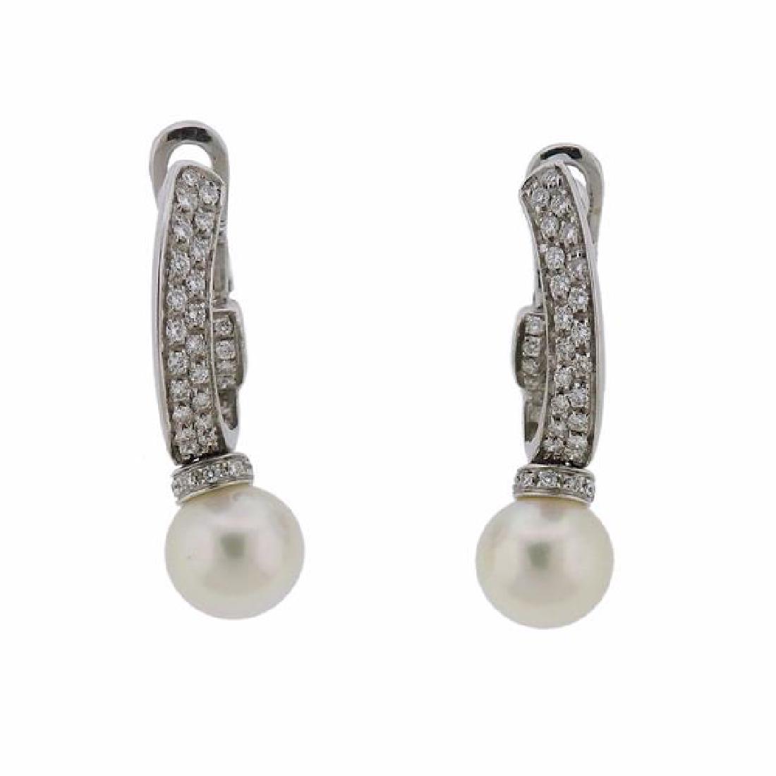 Damiani 18k Gold Diamond Pearl Drop Earrings (1 of 6)