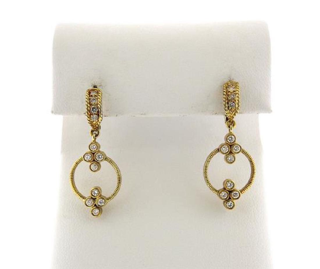 Lauren Greene 18k Gold Diamond Earrings: METAL: 18k gold. MEASUREMENTS: Earrings are 30mm x 12mm. GEMSTONES: diamonds - approx. 0.60ctw. MARKED: 750, 18k, LG. WEIGHT: 4.6 grams.Gemstones have not been graded for color and clarity ,and tested