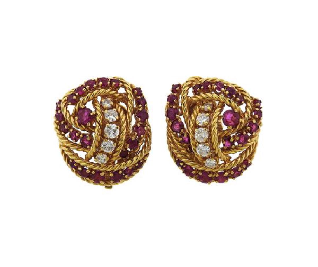 Tiffany & Co 18k Gold Diamond Ruby Earrings (1 of 5)