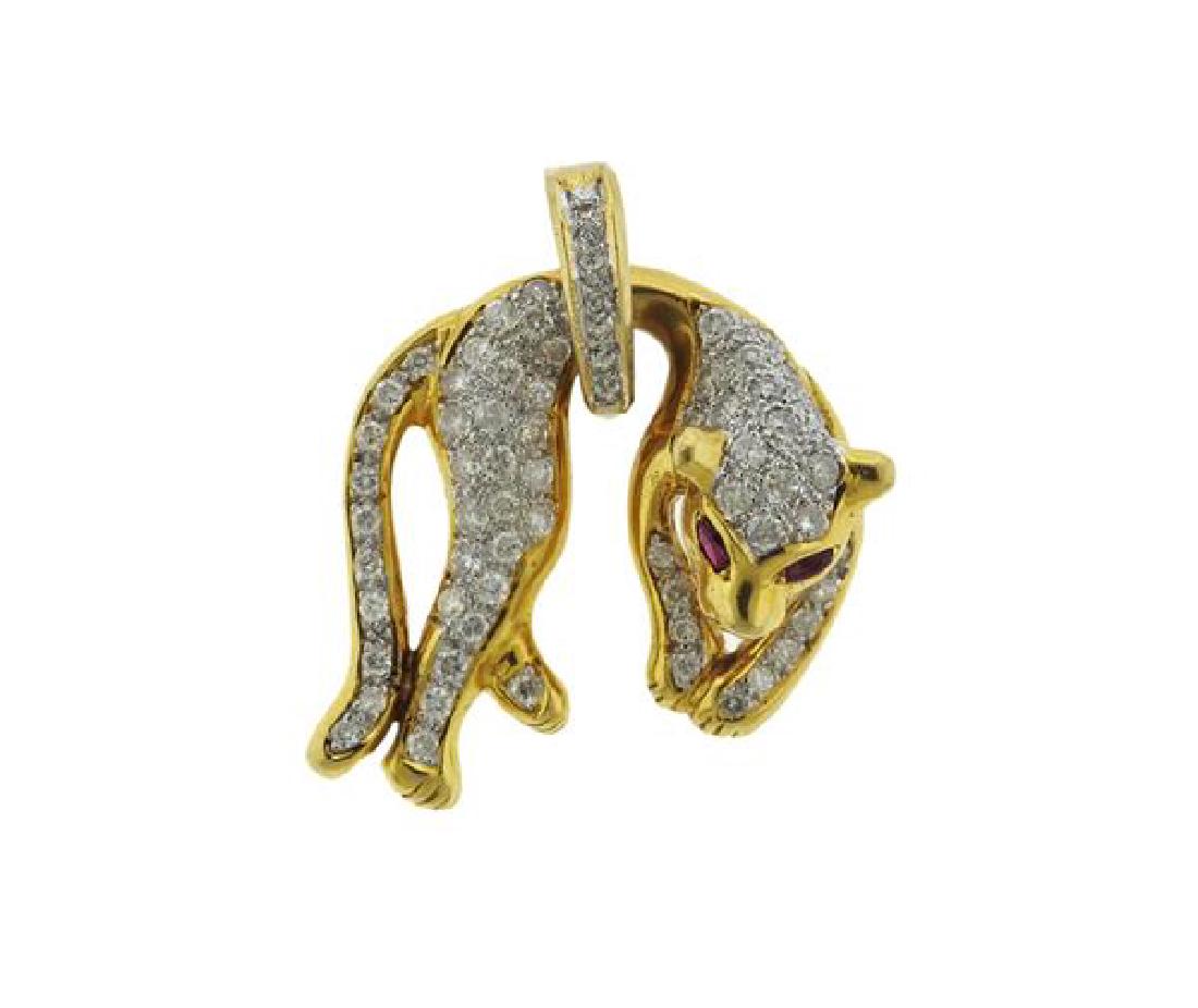 18K Gold Diamond Red Stone Panther Pendant (1 of 3)