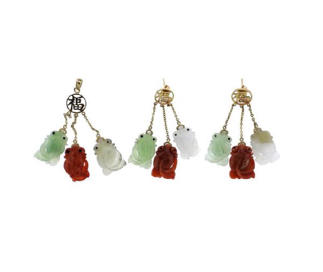 14K Gold Jade Dangle Earrings Pendant Set (1 of 6)