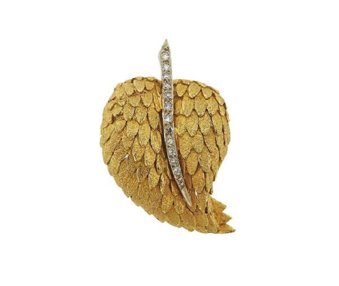 18K Gold Diamond Leaf Motif Brooch (1 of 3)