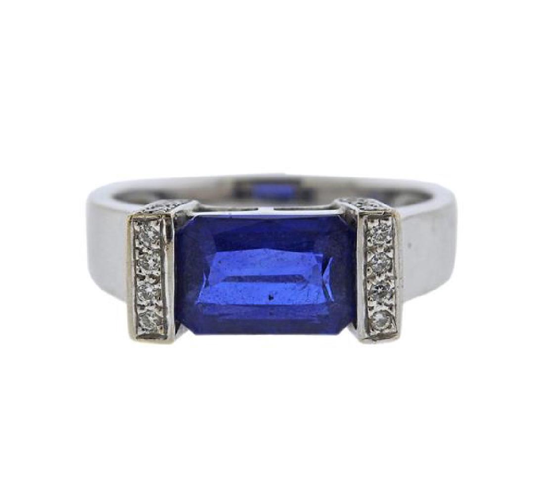 18k Gold Diamond Blue Stone Ring (1 of 4)