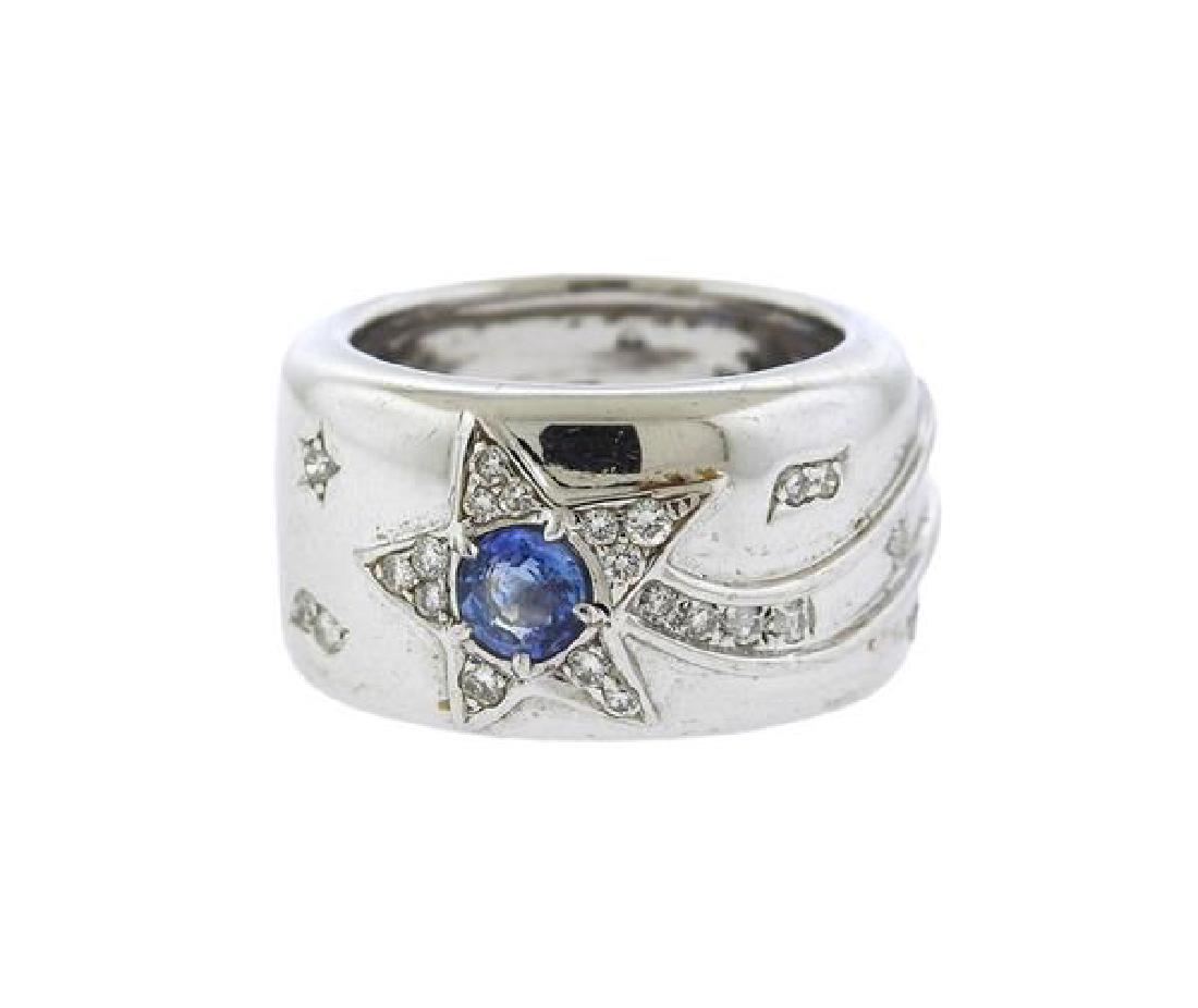 18K Gold Diamond Blue Stone Star Band Ring (1 of 4)