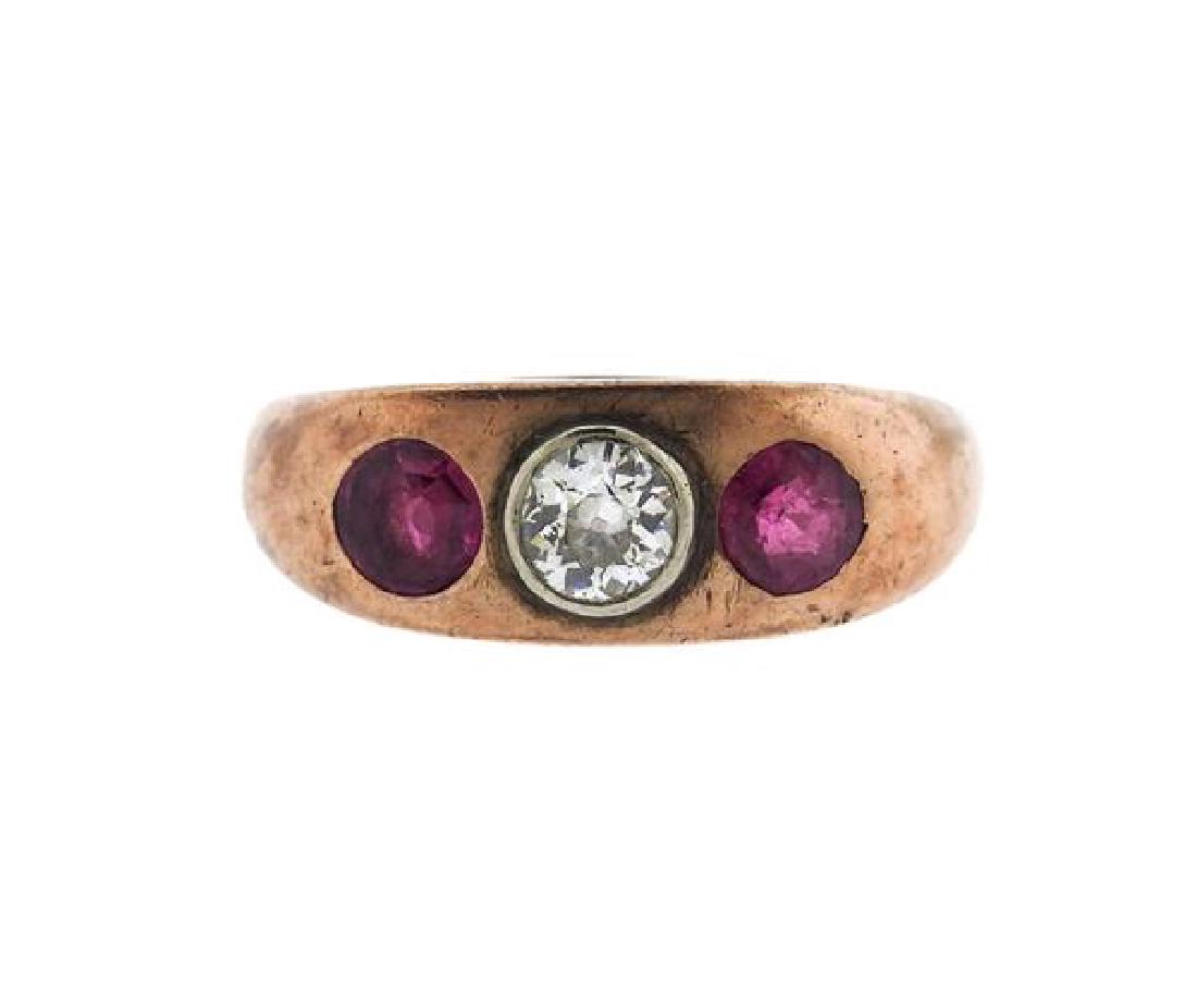14K Gold Platinum Diamond Red Stone Gypsy Ring (1 of 3)