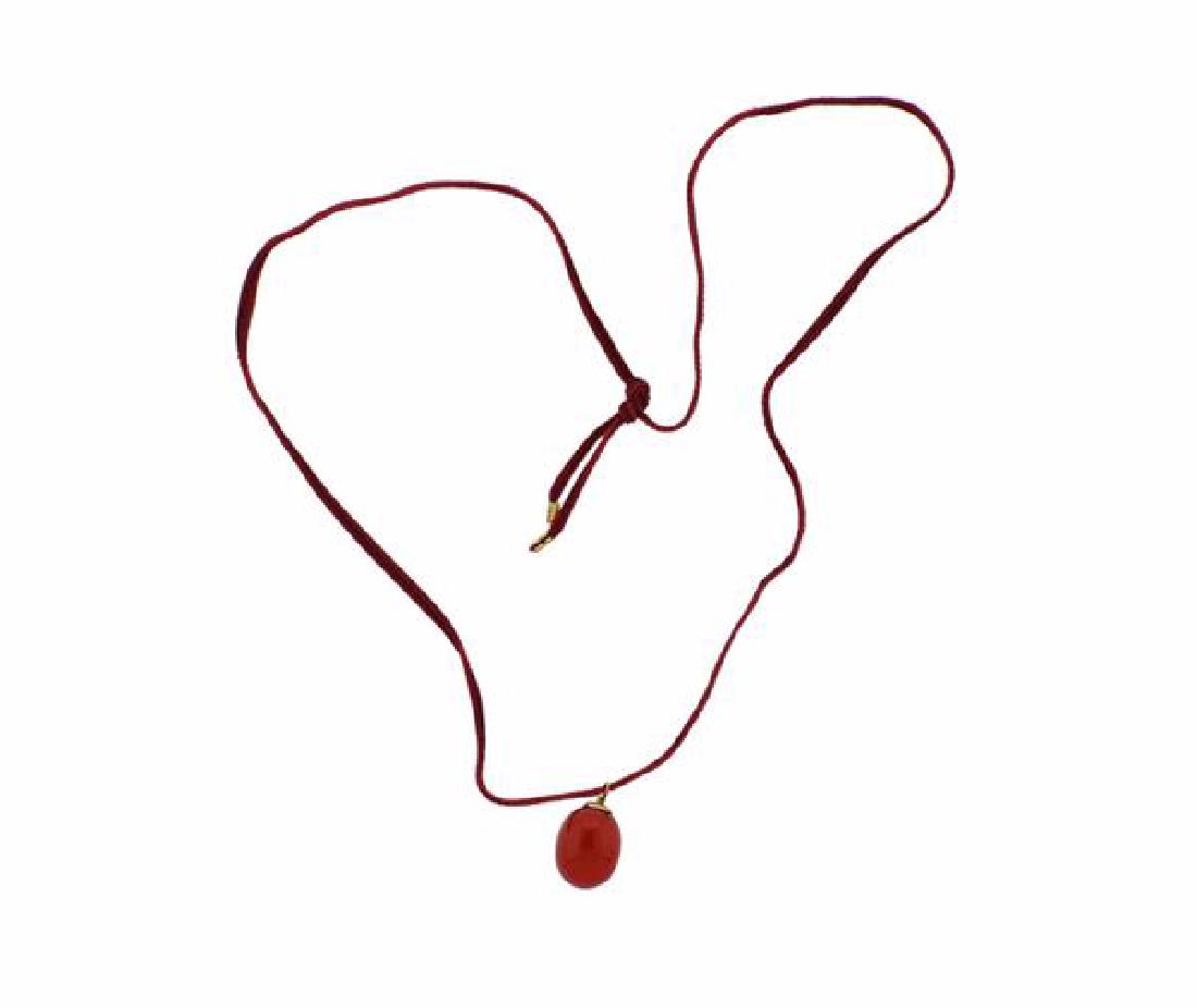 Baccarat 18K Gold Red Glass Cord Pendant Necklace (1 of 4)