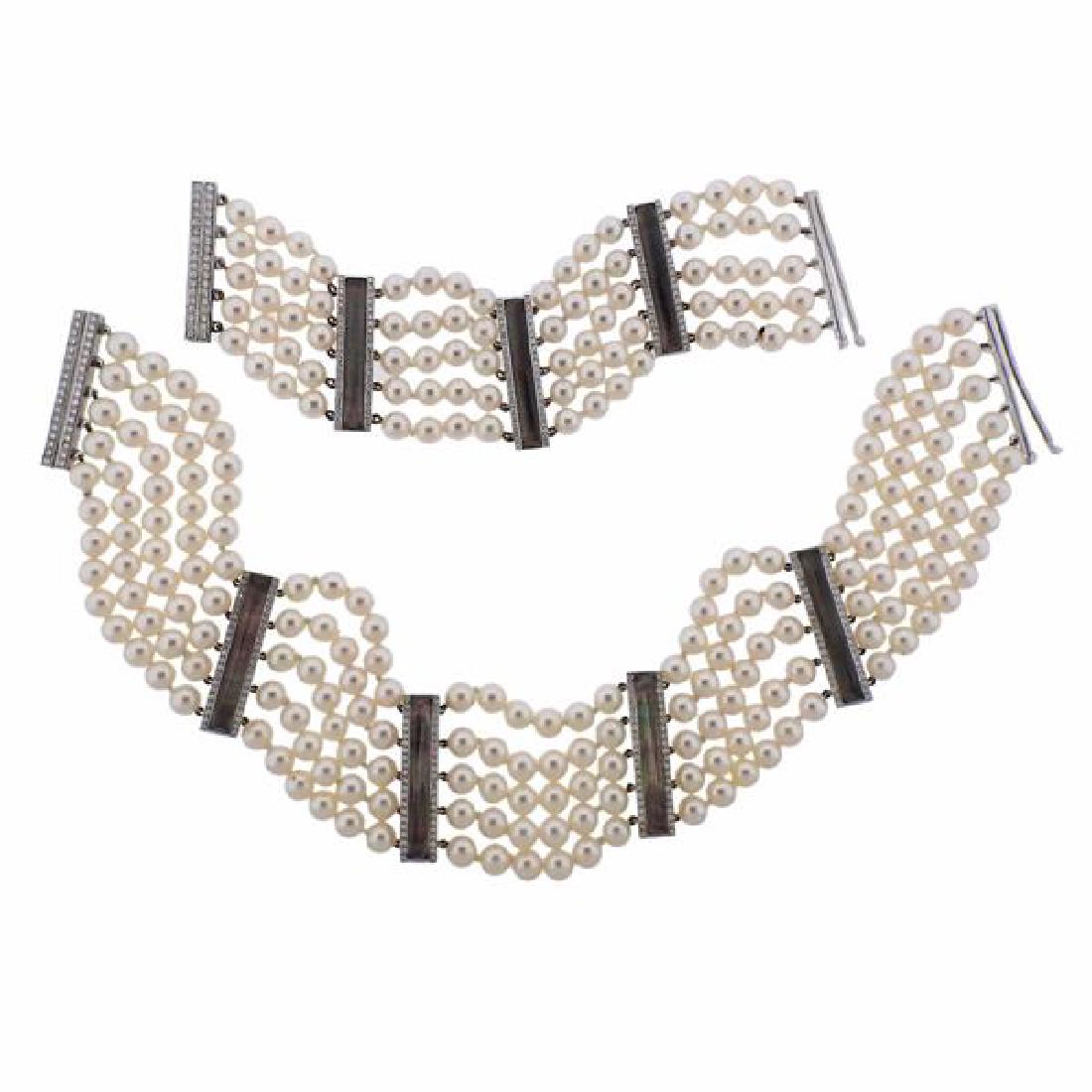 Webster Crystal Haze Gold Pearl Diamond Necklace (1 of 9)