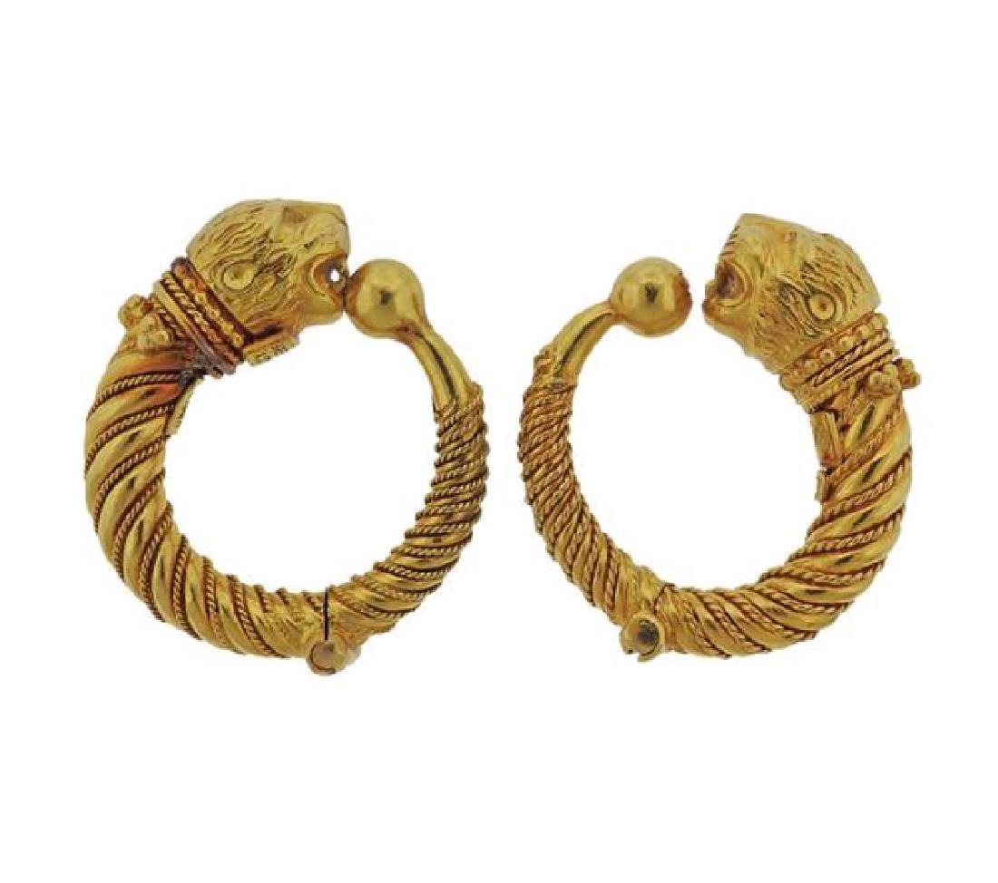 Lalaounis Greece 18k Gold Chimera Hoop Earrings (1 of 6)