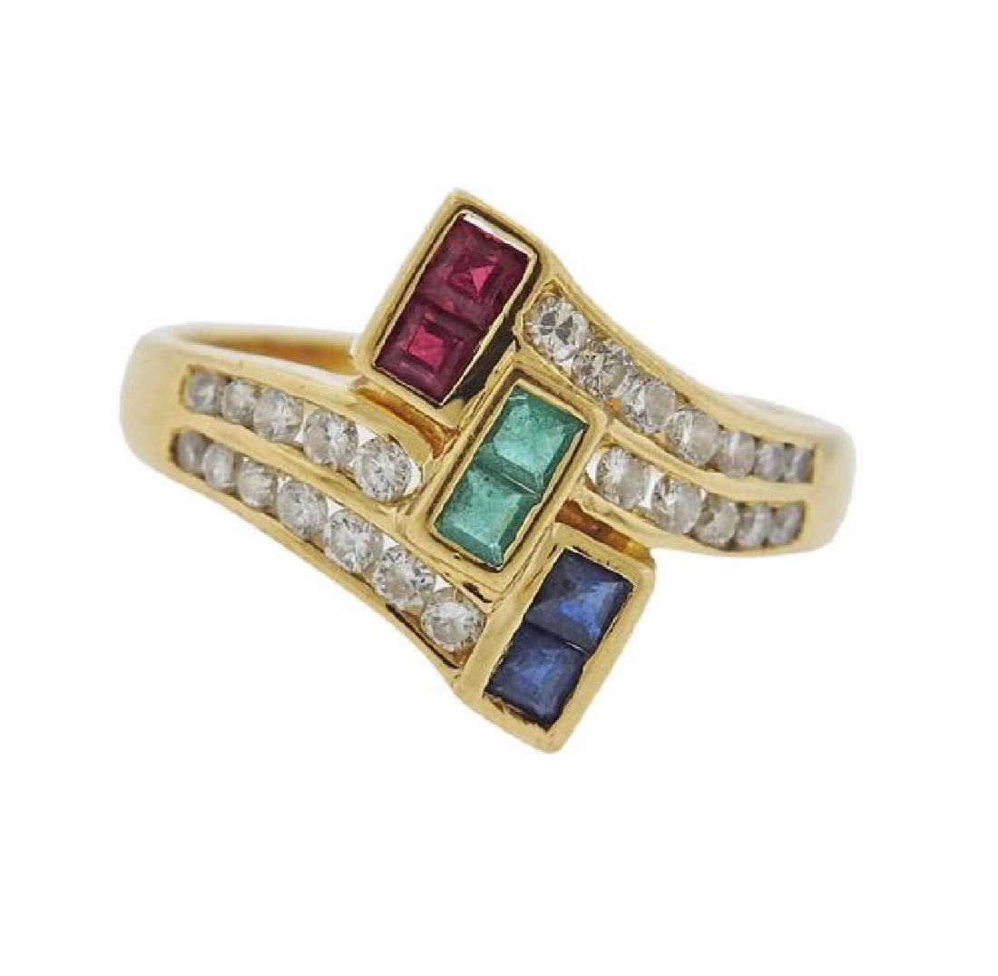 18K Gold Diamond Multi Color Stone Ring (1 of 3)