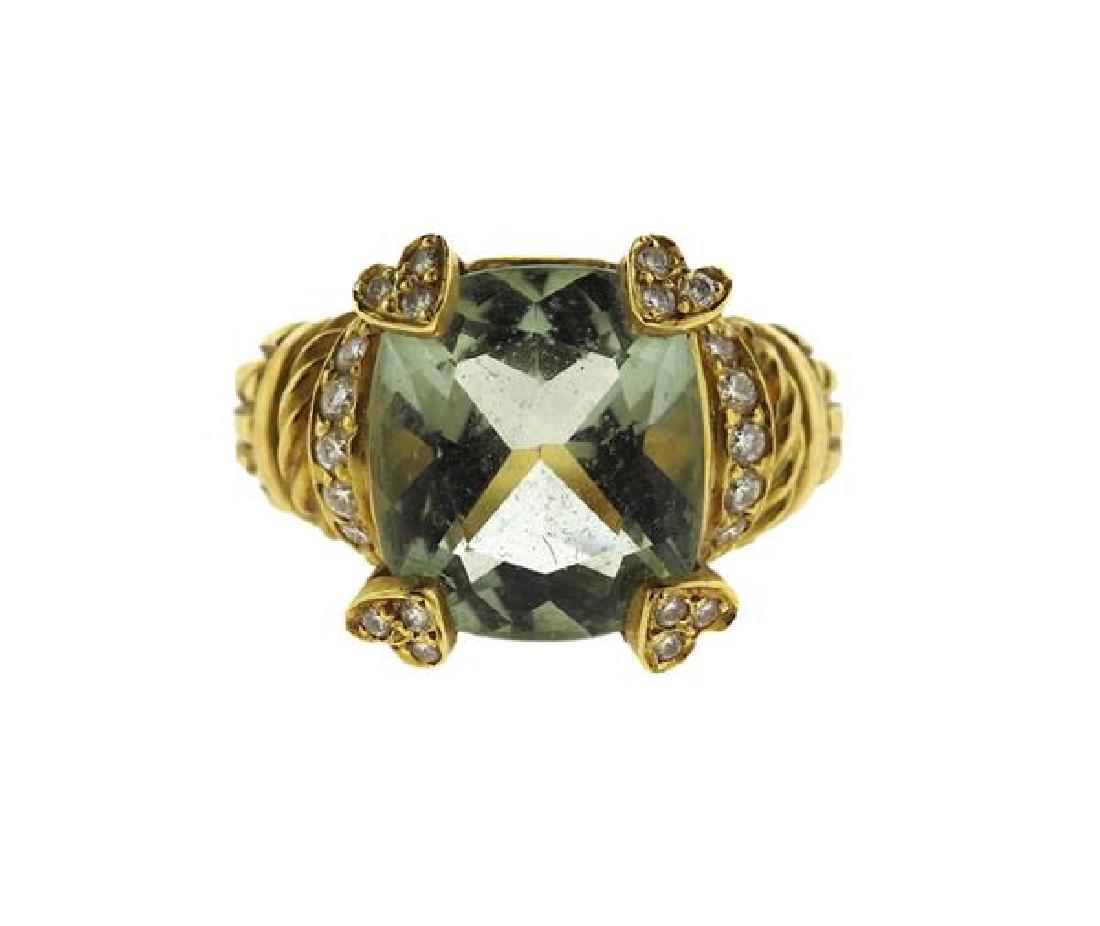 Judith Ripka 18K Gold Diamond Green Stone Ring (1 of 4)