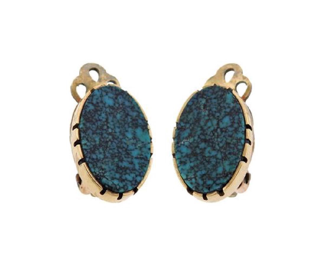 14K Gold Turquoise Oval Earrings (1 of 5)