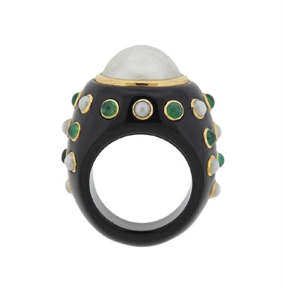 14K Gold Black Green Stone Pearl Ring (1 of 5)