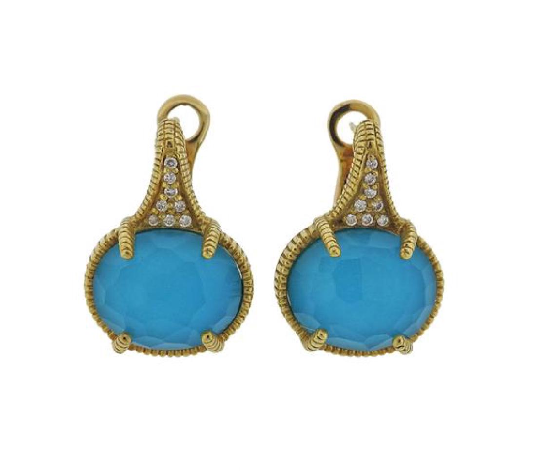 Judith Ripka 18K Gold Diamond Blue Stone Earrings (1 of 3)
