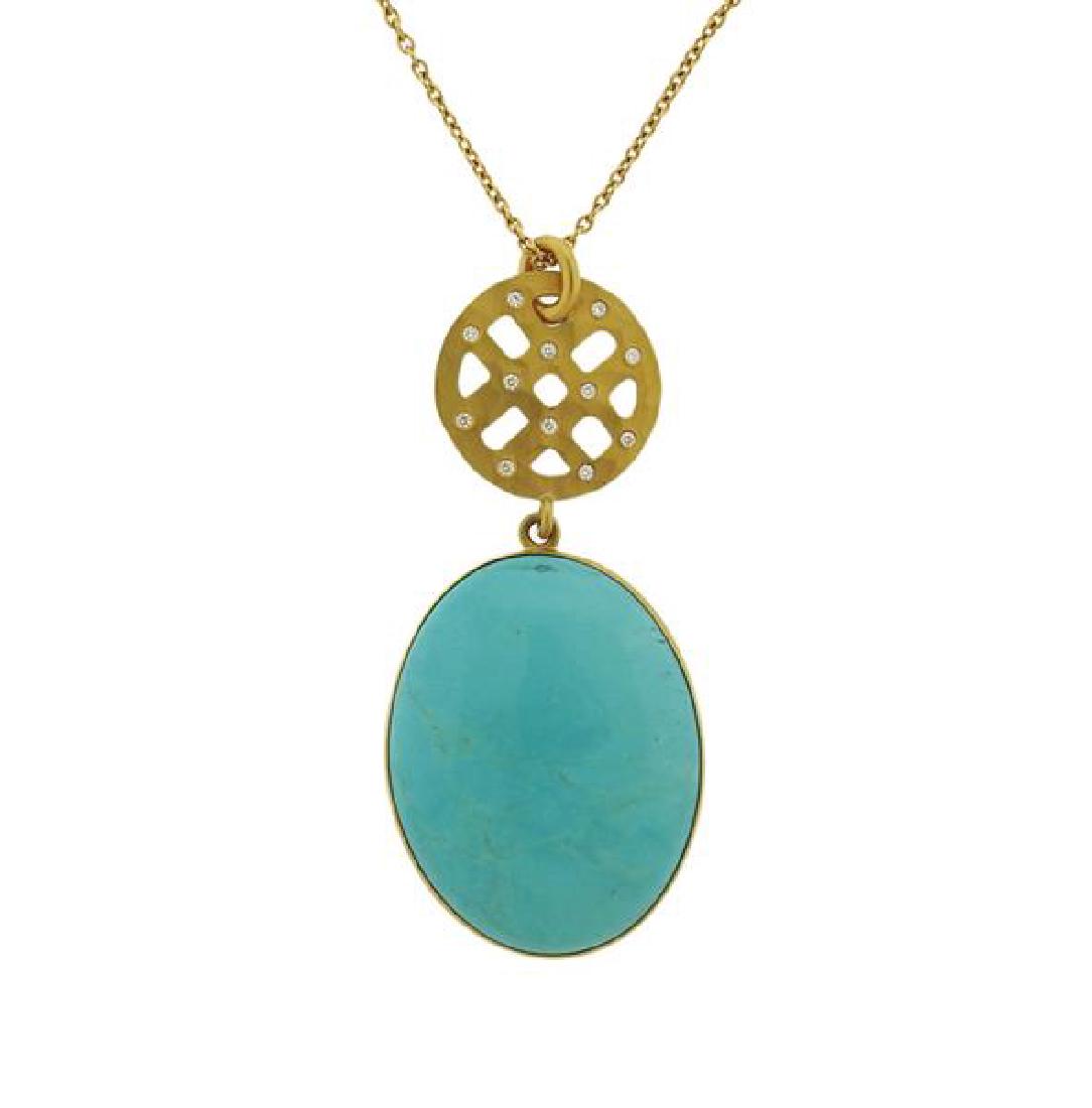22K Gold Diamond Turquoise Pendant  Necklace (1 of 5)