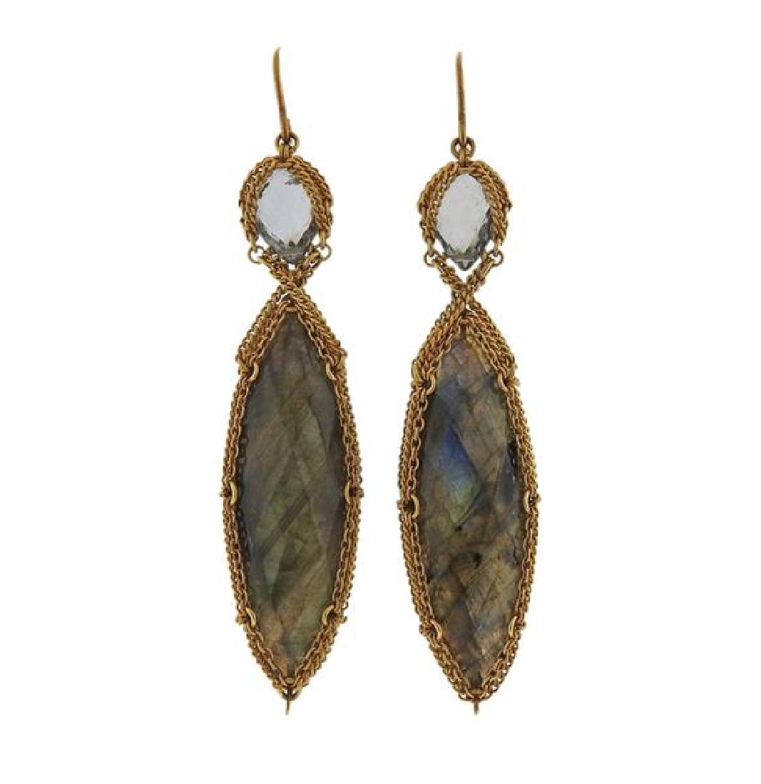 Anthony Nak 18k Gold Labradorite Green Stone Earrings (1 of 3)