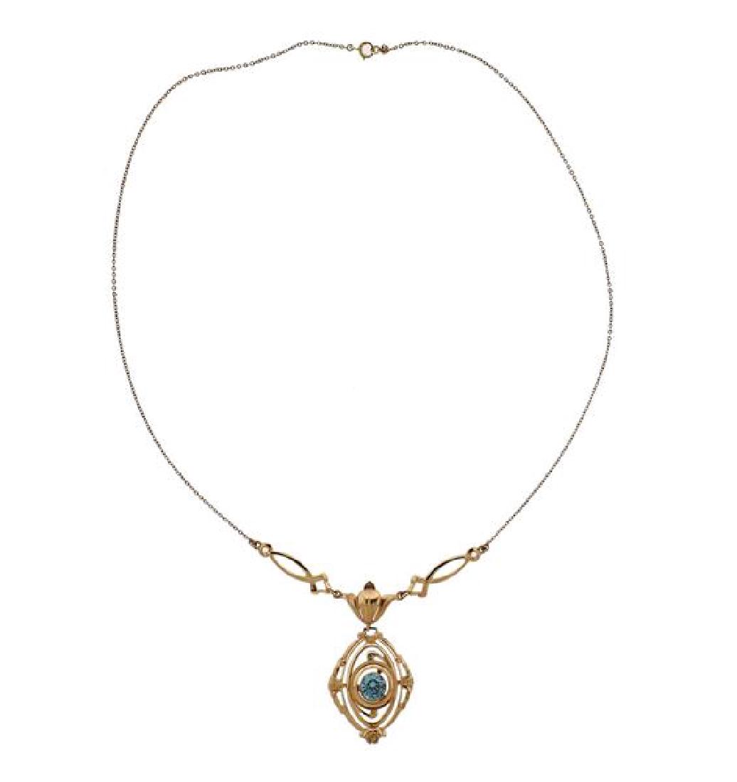 10K Gold Blue Stone Drop Pendant Necklace (1 of 4)