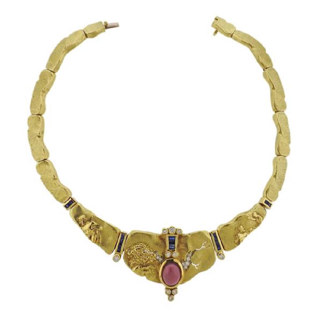 Seidengang 18k Gold Platinum Diamond Sapphire Necklace (1 of 8)