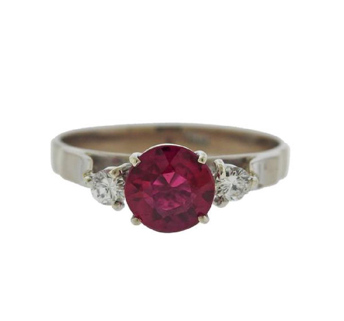 18k Gold Diamond Red Stone Ring (1 of 3)
