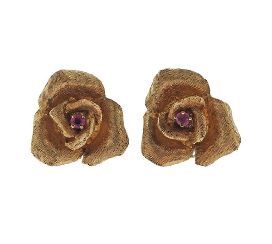 14k Gold Ruby Rose Flower Earrings (1 of 4)