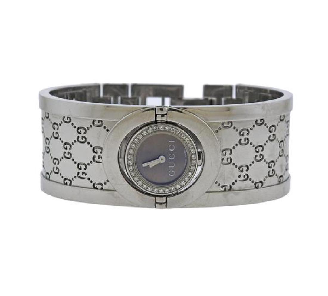 Gucci Steel Diamond Lady's Flip Watch Bracelet (1 of 4)
